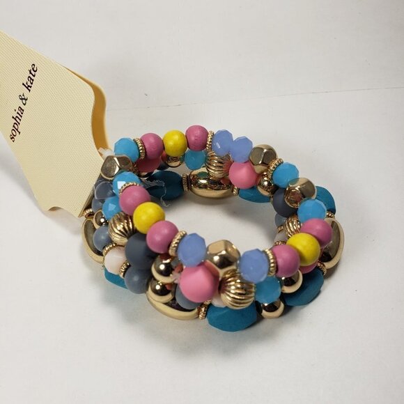 Sophia & Kate Women’s 4-Piece Gold & Colorful Bead Stretch Bracelets Set Jewelry - Picture 10 of 12